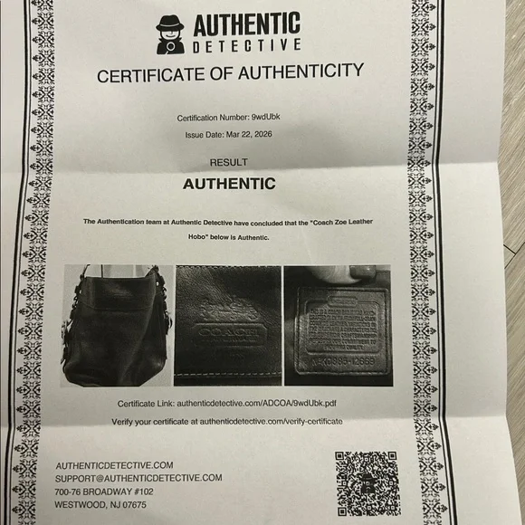 Coach Zoe Hobo Black Leather Shoulder Bag with Gold Accents - Picture 16 of 16